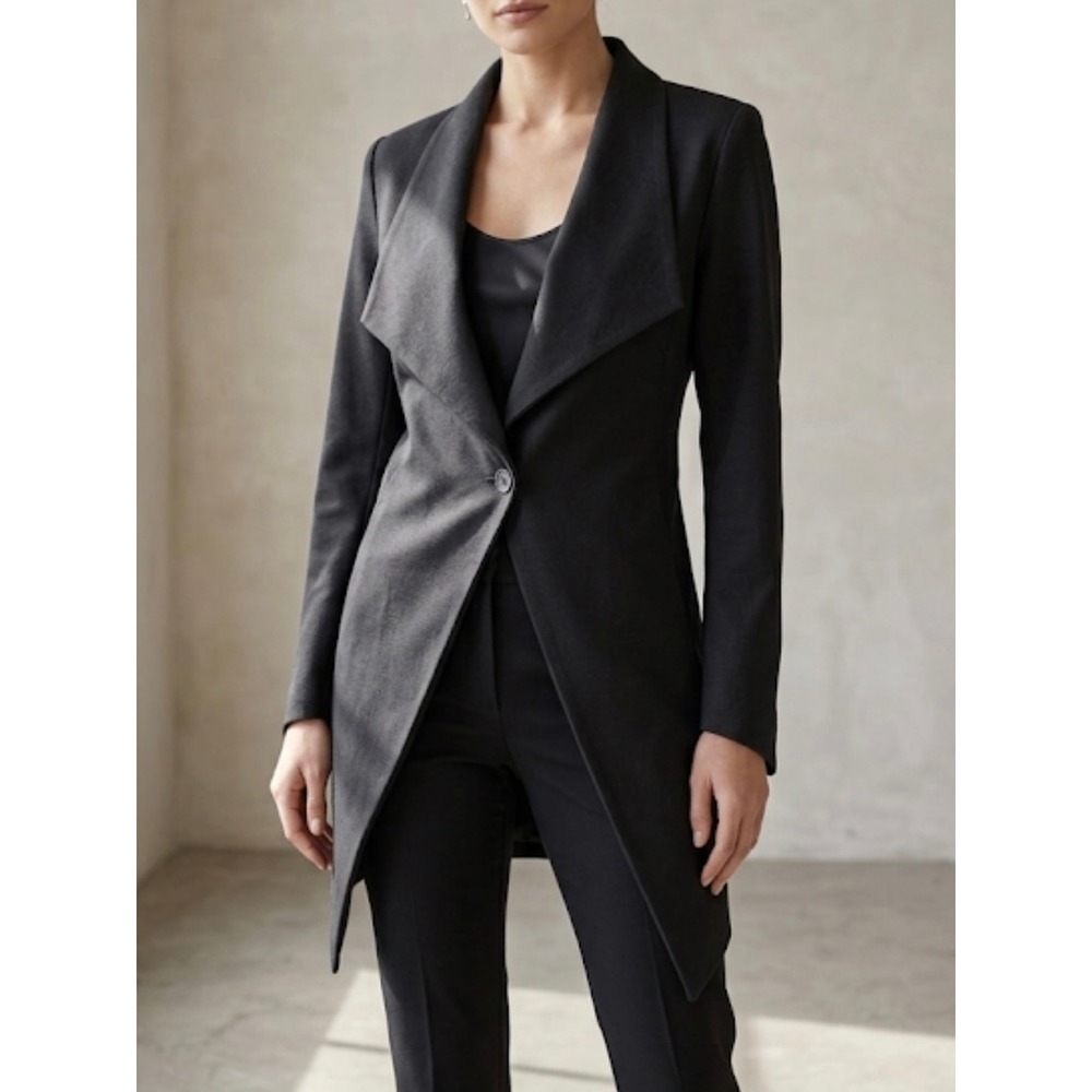 Sarah Pacini Black Longline Draped Lapel Blazer Jacket Made in Italy Size 0